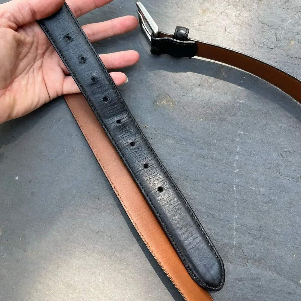 L.L.Bean Black Full Grain Leather Belt Sz 46 USA Silver Buckle 42–49